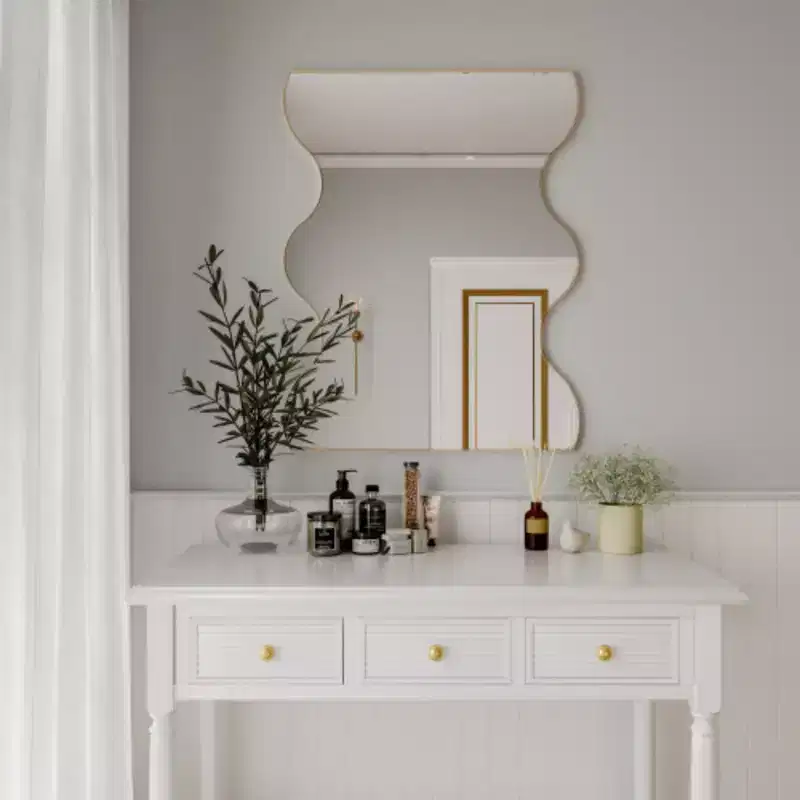 Golden 30x35 Rectangular Wall Mirror with Wavy Metal Frame for Bathroom, Living Room, Bedroom