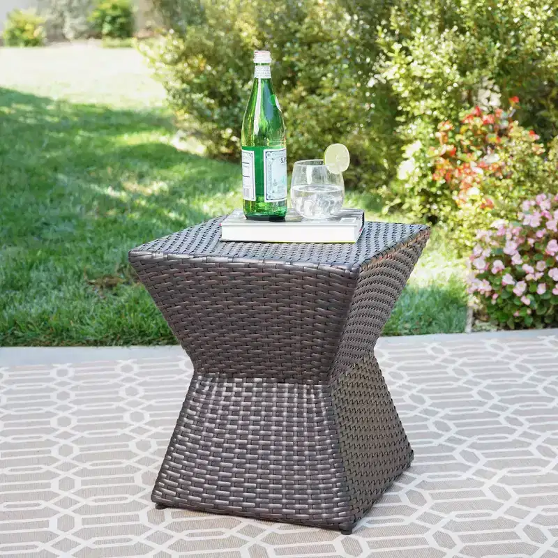 16 Inch Wicker End Table with Durable Iron Frame Brown
