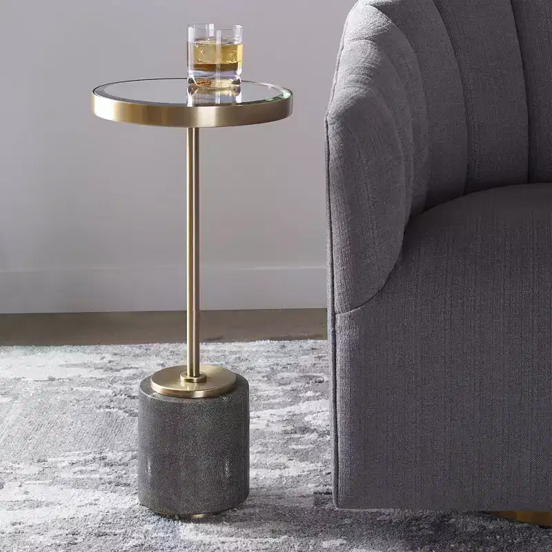 Modern Glam Brushed Brass Round Accent Table, 11 3/4