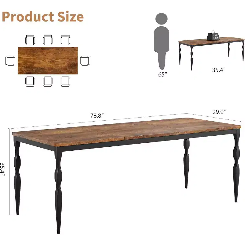 Rectangular Dining Table for 6, 78.8 Inch Rustic Farmhouse Kitchen Table,Long Wooden Dining Room Table, Dinette and Dinner Desk for Party,Big Family