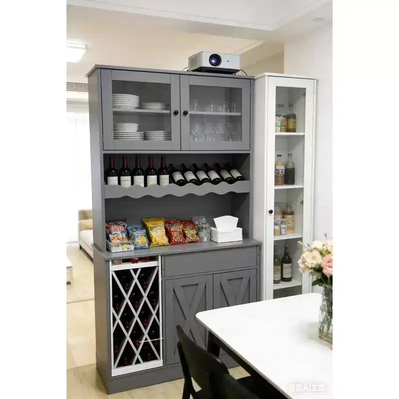 COZONY MDF Wine Cabinet, Acrylic Double Doors Upper Tier Display for Dining Room Bar
