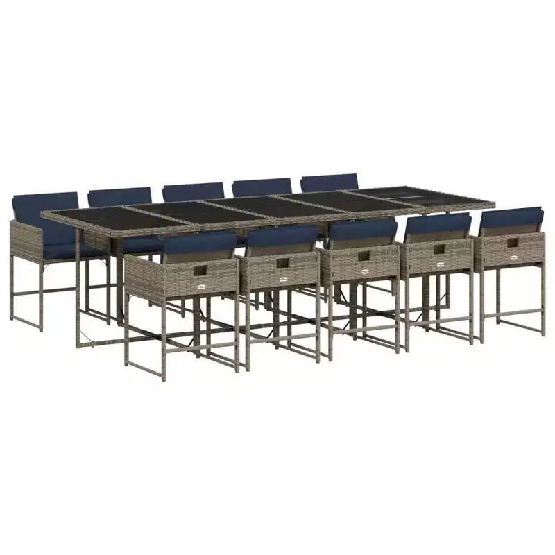vidaXL Patio Dining Set Set of 10 Gray PE Rattan 10-seater Foldable