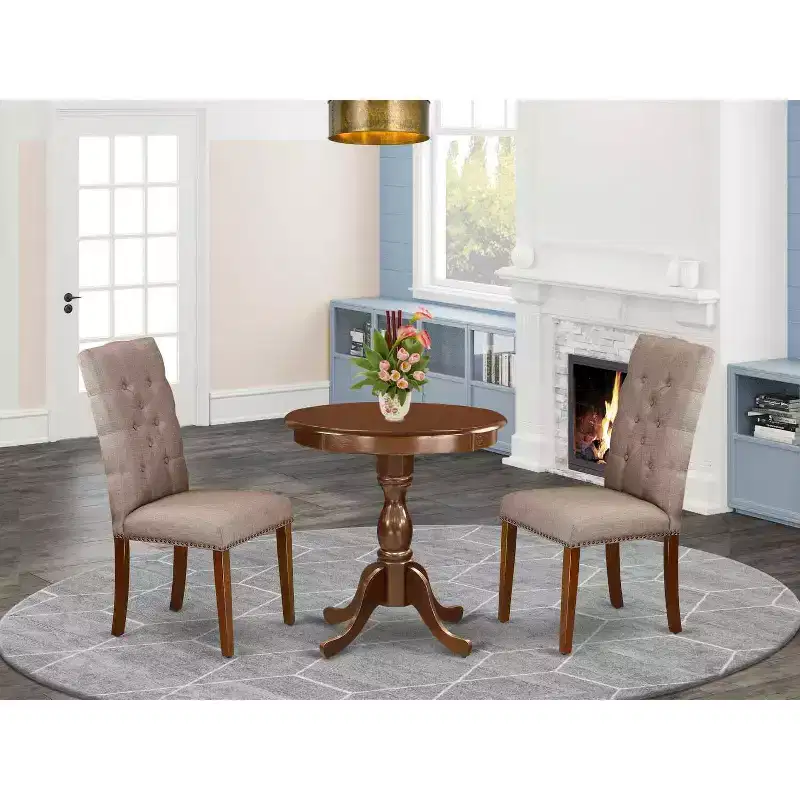 Dark Khaki Round Dining Table Set, Mahogany Finish, Seats 2, 3-Piece