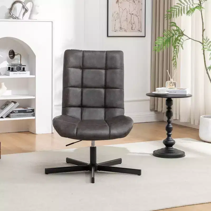 Faux Leather Tufted Swivel Accent Chair with Adjustable Height, 360° Swivel