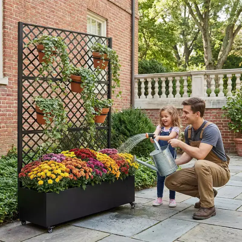 MAYEERTY Black Wrought Iron Planter with Trellis (Diamond), 72x47x16, 3-Piece Patio Garden Planter