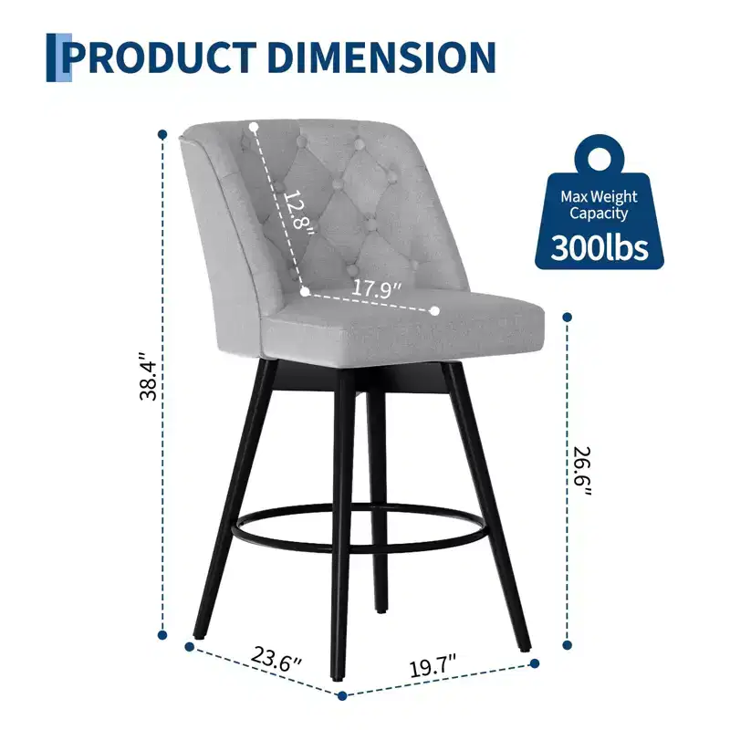Bar Stools with Backs, 26 Counter Height Bar Stools Set of 2, Modern Kitchen Island Chairs