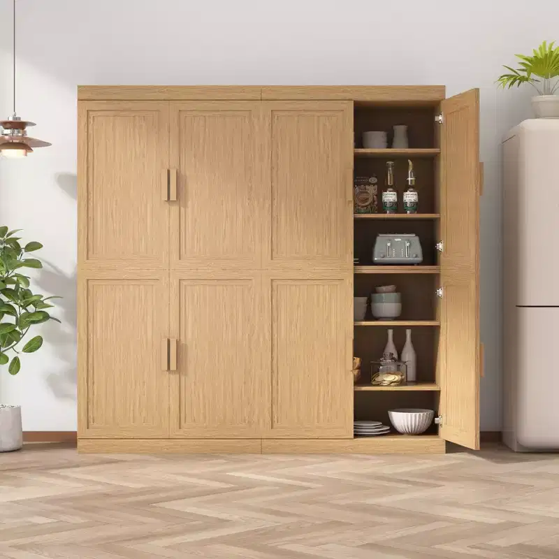 62x62x16 Wood Accent Cabinet in Natural Color, Storage Organizer with Adjustable Shelves for Kitchen Bedroom Entryway Living Room Dinning Room
