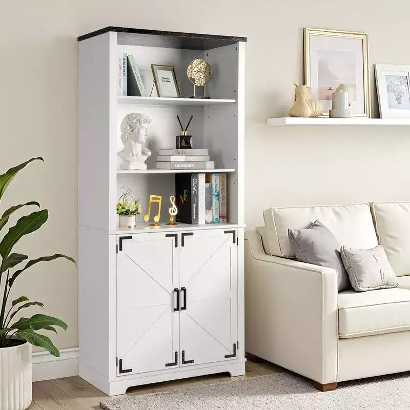 Karl Home White 70.86in.H Display Cabinet with 3-layer 2-door