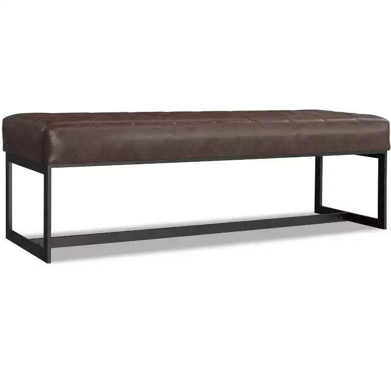 Mira 56 inch Wide Modern Contemporary Rectangle Ottoman Bench in Brown Genuine Leather