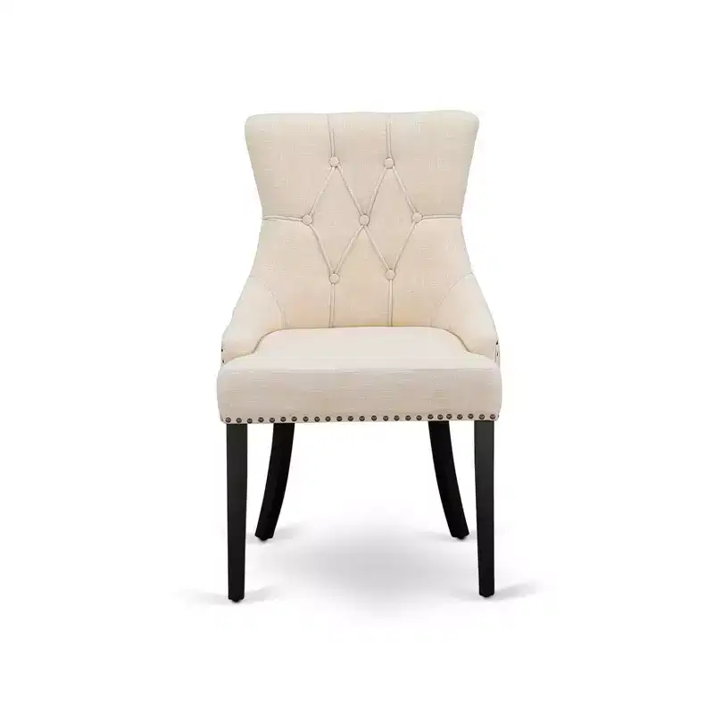 HomeStock Friona Parson Dining Chairs Button Tufted Linen Fabric Light Beige Black