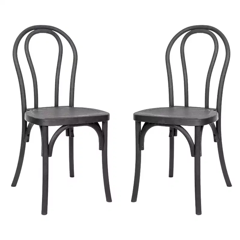 Emma and Oliver Set of 2 Weather-Resistant Wood Look Resin Thonet Chairs for Indoor/Outdoor Use