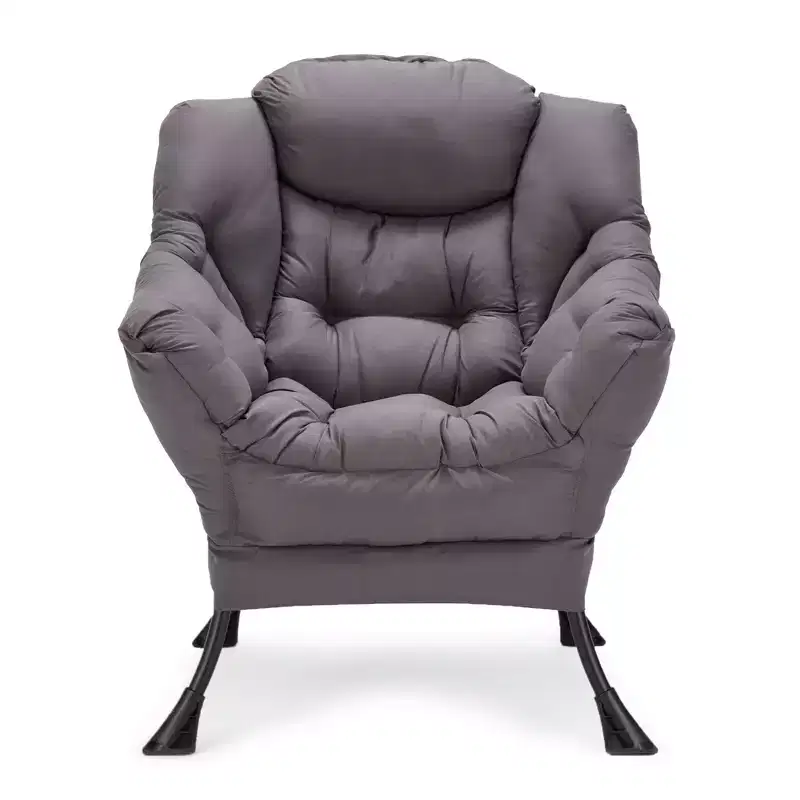 JOMEED Modern Fabric Lazy Lounge Foldable Lightweight Single Steel Frame Accent Chair with Armrests and Side Pocket for Home or Office, Grey