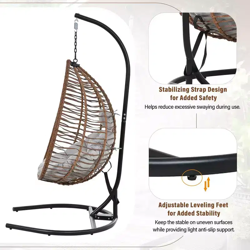 Whisen Hanging Hammock Chair with Stand, Egg Swing Chair with Iron Frame and Cushion & Headrest