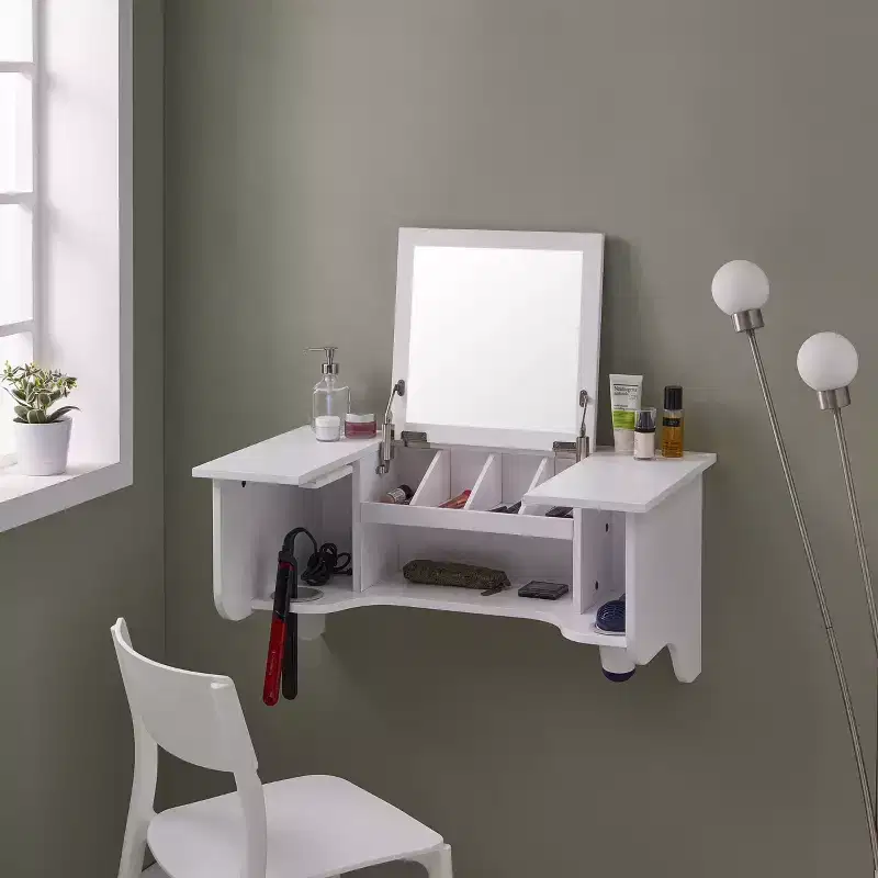 Wall Mount Ledge With Vanity Mirror - Transitional Style - White - SEI