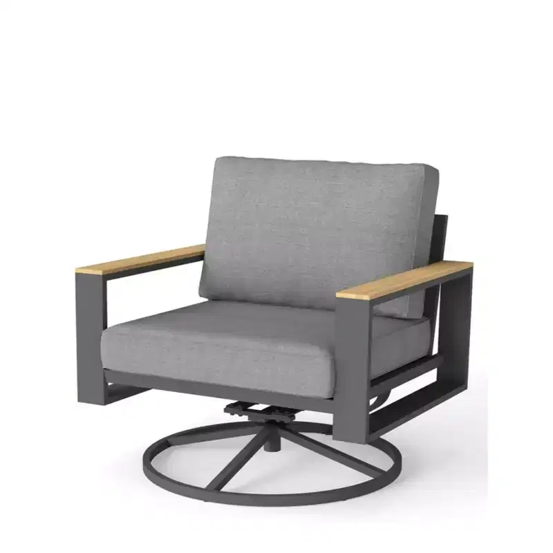 All-Weather 30 Aluminum Swivel Patio Dining Chairs with Gray Cushions