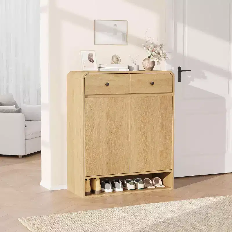 31.5 Inch Shoe Storage Cabinet, 2 Doors, 2 Drawer, Freestanding Entryway Organizer, for Hallway, Living Room