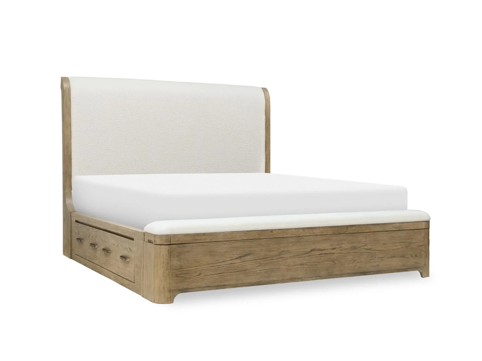 Complete Upholstered Sleigh Bed With Storage Footboard — Gentle case shaping brings a subtle elegance and a smooth