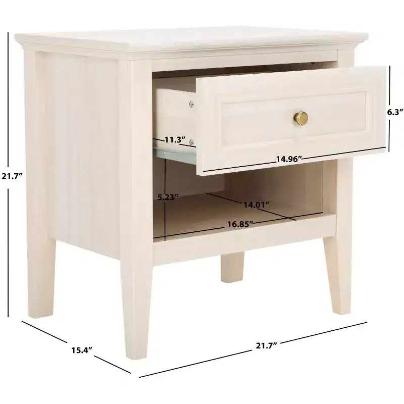 1-Drawer 1-Shelf Nightstand with Gold Pulls, Walnut Finish Bedside Table