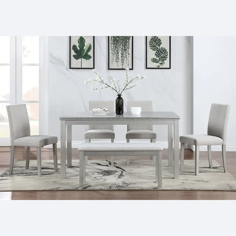 Wooden Dining Rectangular Table with Bench and 4 Chairs
