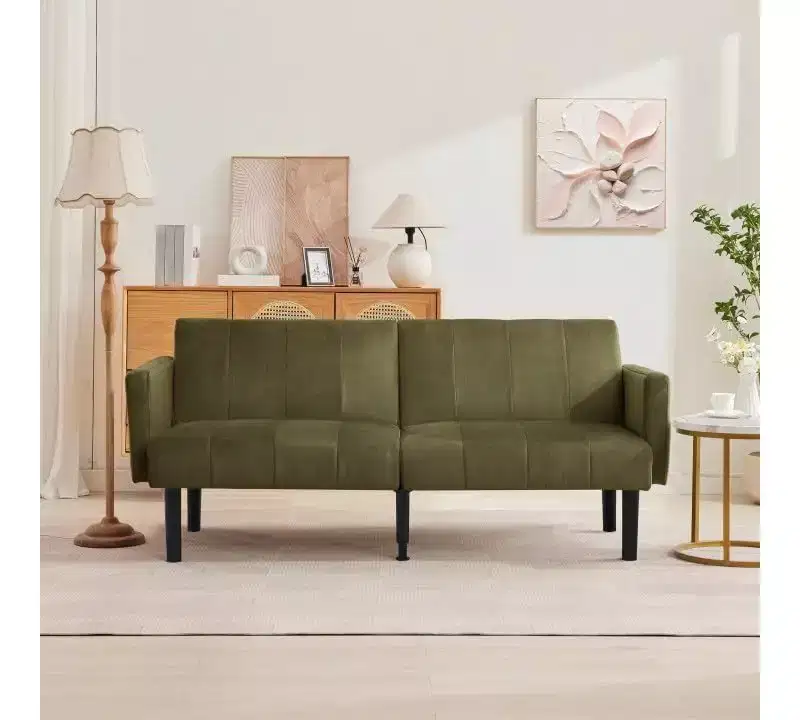75.5 Adjustable Sofa Bed  3-Position Recliner with Off-Floor Design for Small Spaces (Gray/Green)