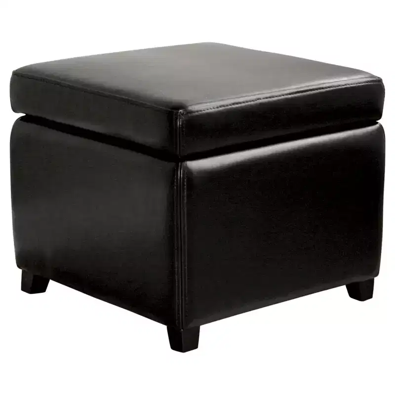 Full Leather Small Storage Cube Ottoman - Baxton Studio