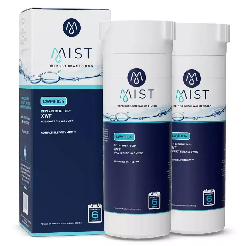 Mist GE XWF Compatible with GE XWF, WR17X30702, GBE21, GDE21, GDE25 Refrigerator Water Filter (2pk): XWFE Filter, Carbon, White