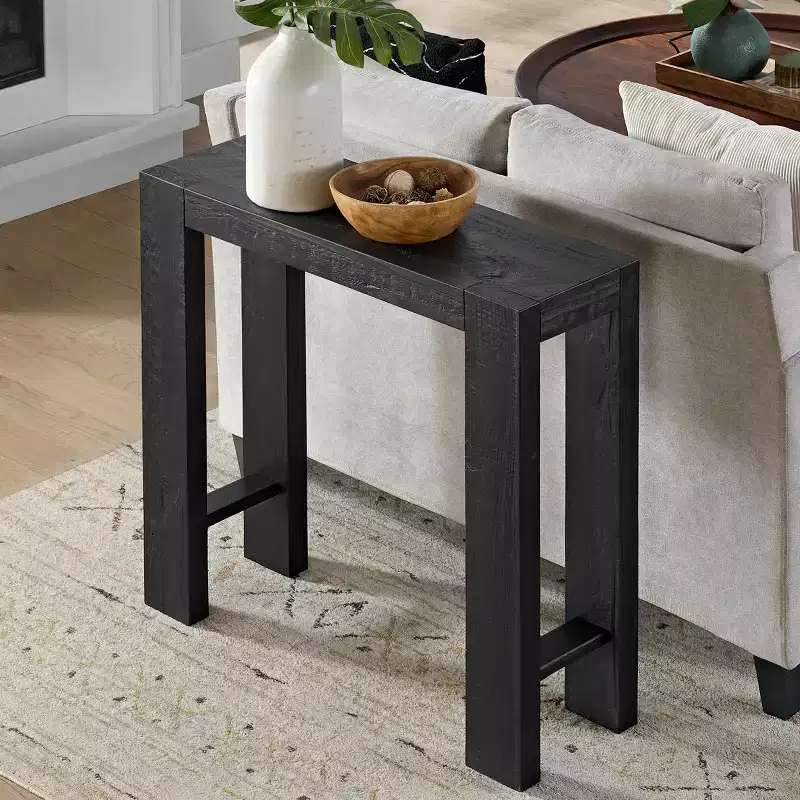 Black / Brown / Oak Solid Wood Narrow Console Table, Modern Farmhouse Style, 1-Person Use