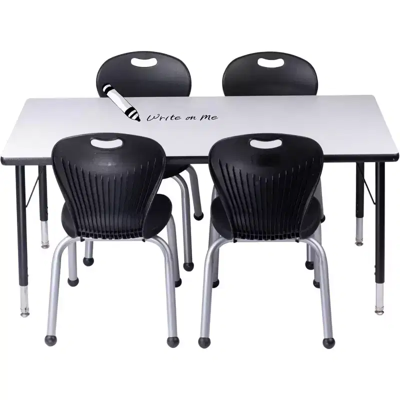 Table & Chair Set: Gray Edge Table, 12'' Black Zuul