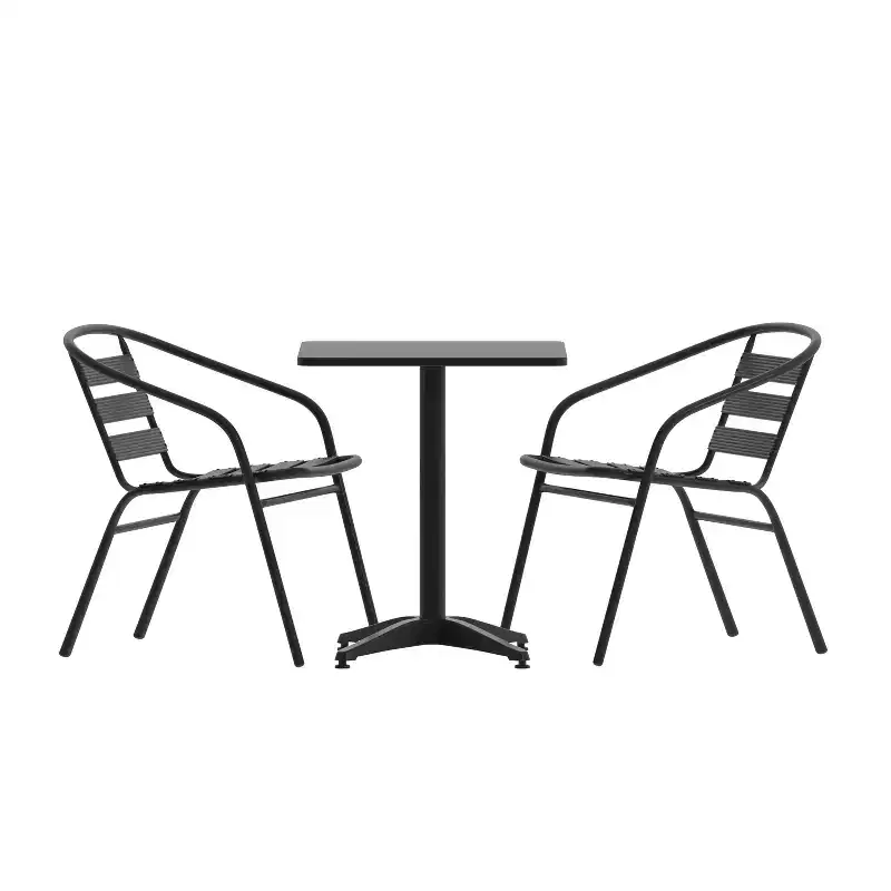 Flash Furniture Lila 23.5'' Square Aluminum Indoor-Outdoor Table Set with 2 Slat Back Chairs