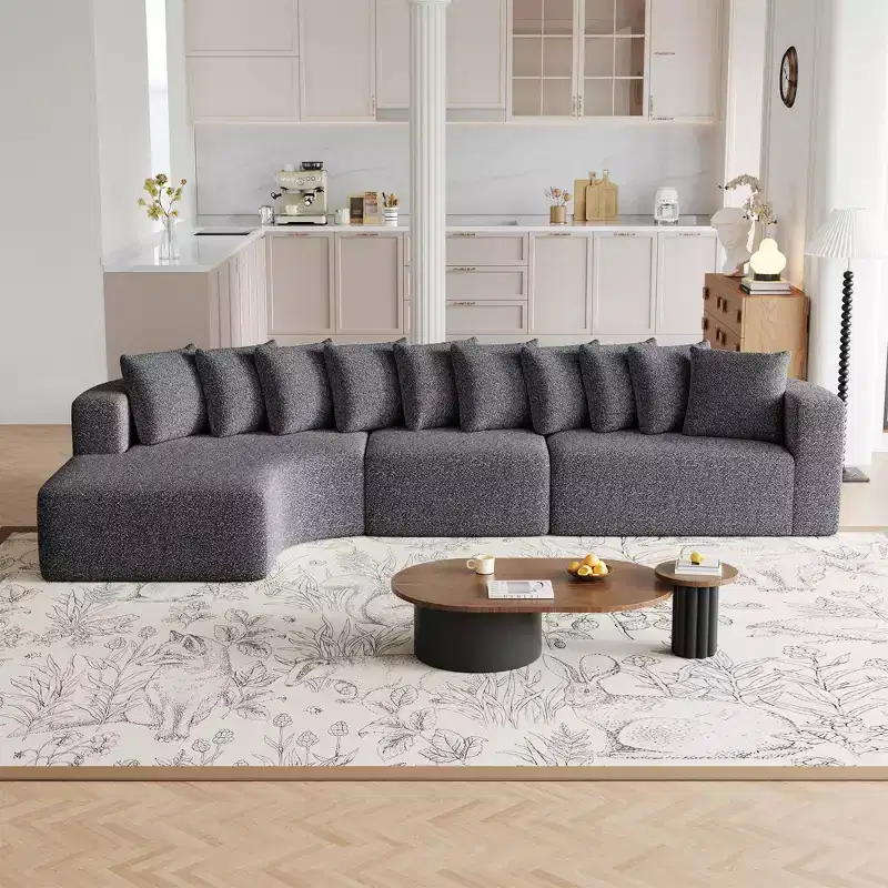 Clihome 131.1-inch Chenille Sectional Sofa, Modern Cloud-Shaped Curved Left Chaise Sofa with 10 Cushions