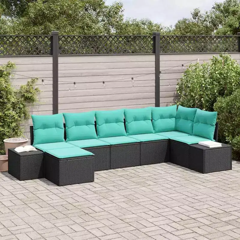vidaXL Garden Sofa Set 7 pcs Black and turquoise 319 x 154 x 85 cm - Black and turquoise without table