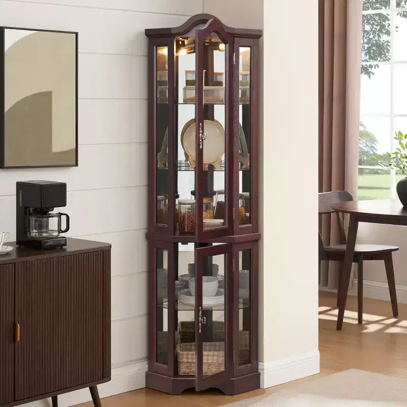 MAYEERTY Living Room Media Cabinet MDF+Tempered Glass 3 Soft-Close Drawers Open Shelves