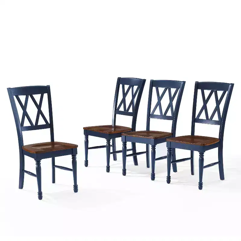 Crosley Shelby 4pc Dining Chair Set Navy: Traditional Design, Rubberwood Frame, X-Back