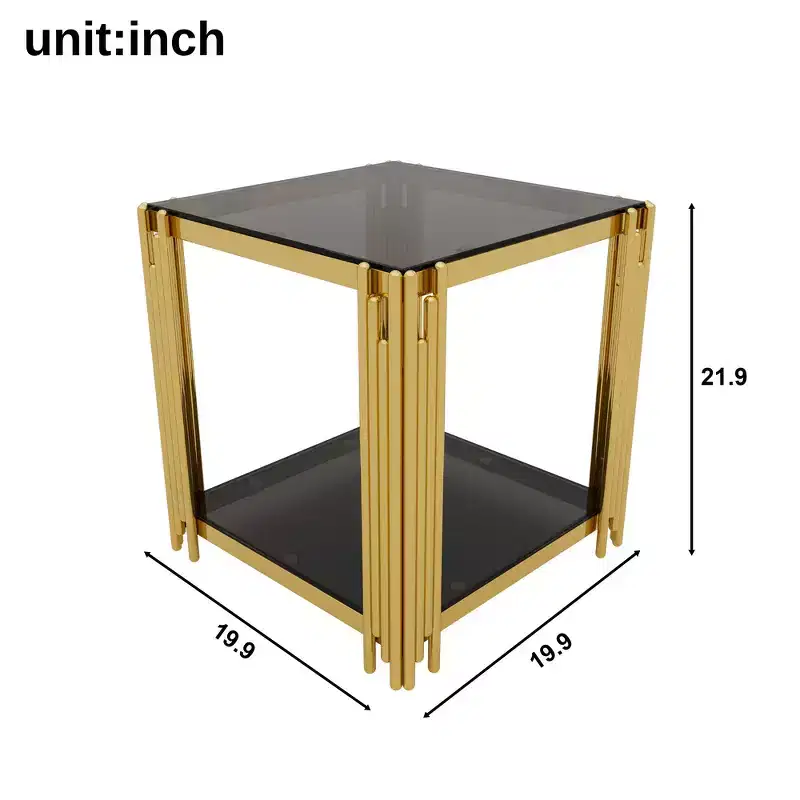 Whisen 3-Piece Modern Coffee Table & End Table Set with Tempered Glass Top & Asymmetrical Metal Base