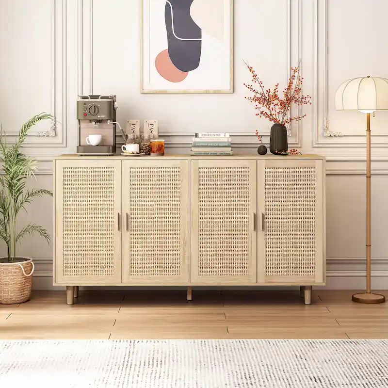 4-Door Rattan Decorative Storage Cabinet