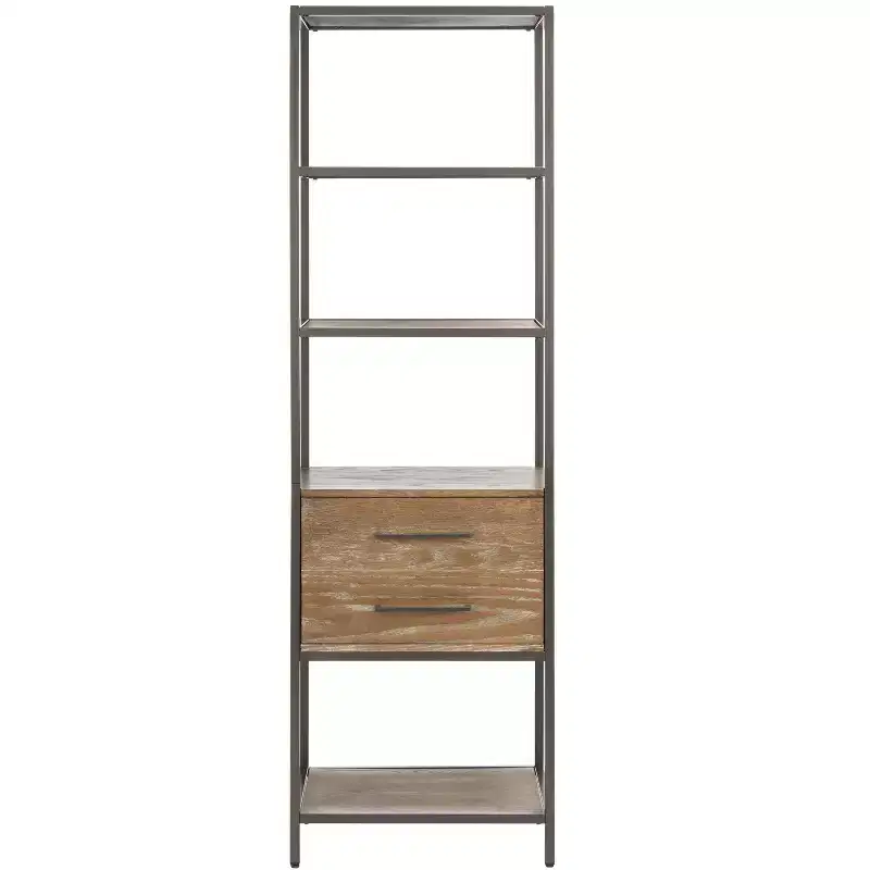Jola 5 Shelf 1 Drawer Etagere - ETG6400 - Rustic Oak/Gunmetal - Safavieh