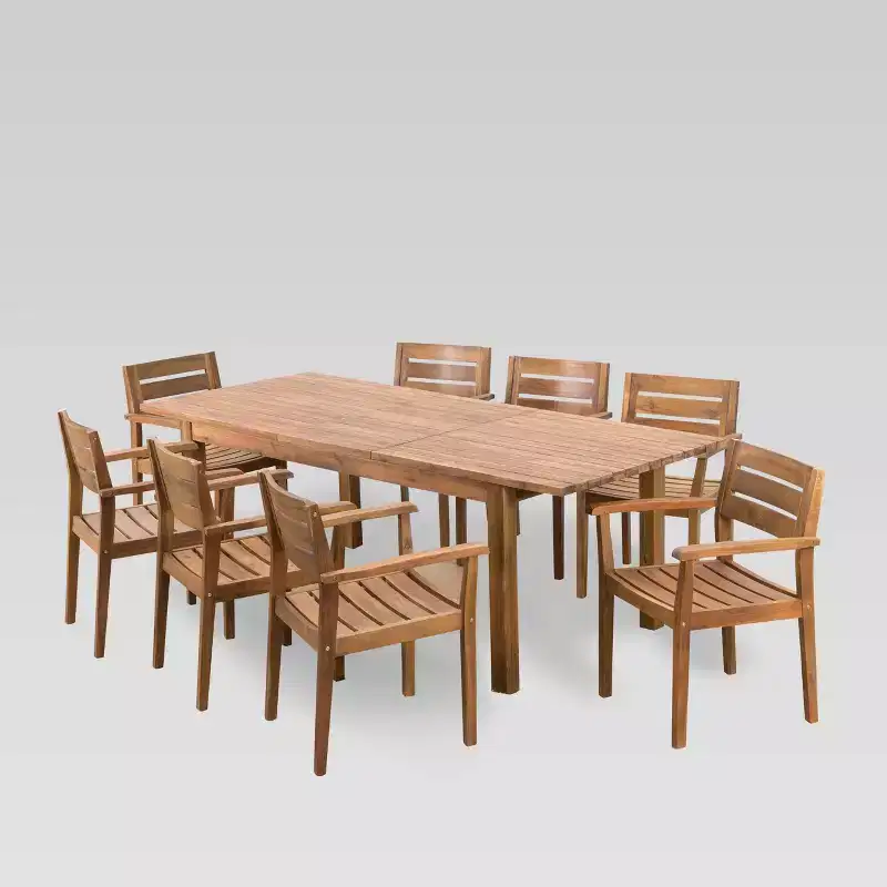Wilson 9pc Acacia Wood Dining Set with Expandable Dining Table - Teak - Christopher Knight Home: Weather-Resistant, 8-Seater Patio Set