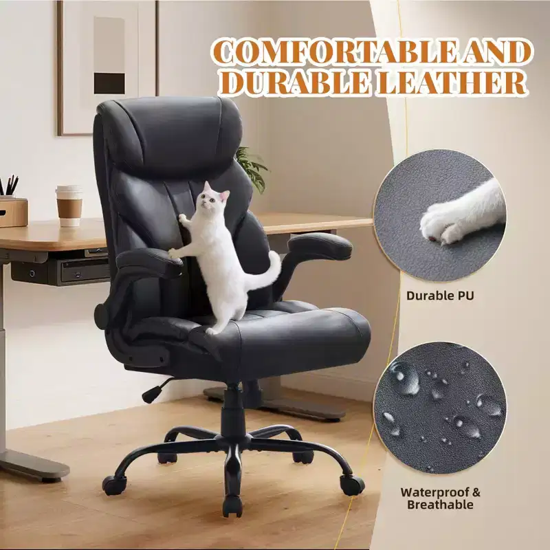 Office Desk Chair, 500 LBS Big and Tall Executive Chair with Footrest, 90-155 Recline Leather Gaming Chair