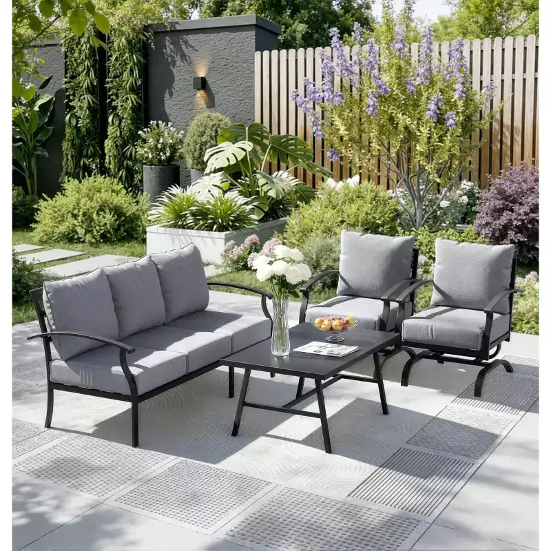 ALAULM 5-Seat Patio Conversation Set, Outdoor Rocking Sofa Set w/Thick Cusion&Coffee Table, Bistro Furniture Set