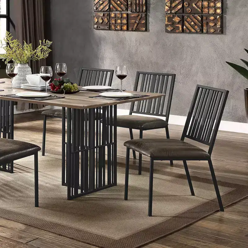 Black Faux Leather & Metal Side Chairs, Set of 2