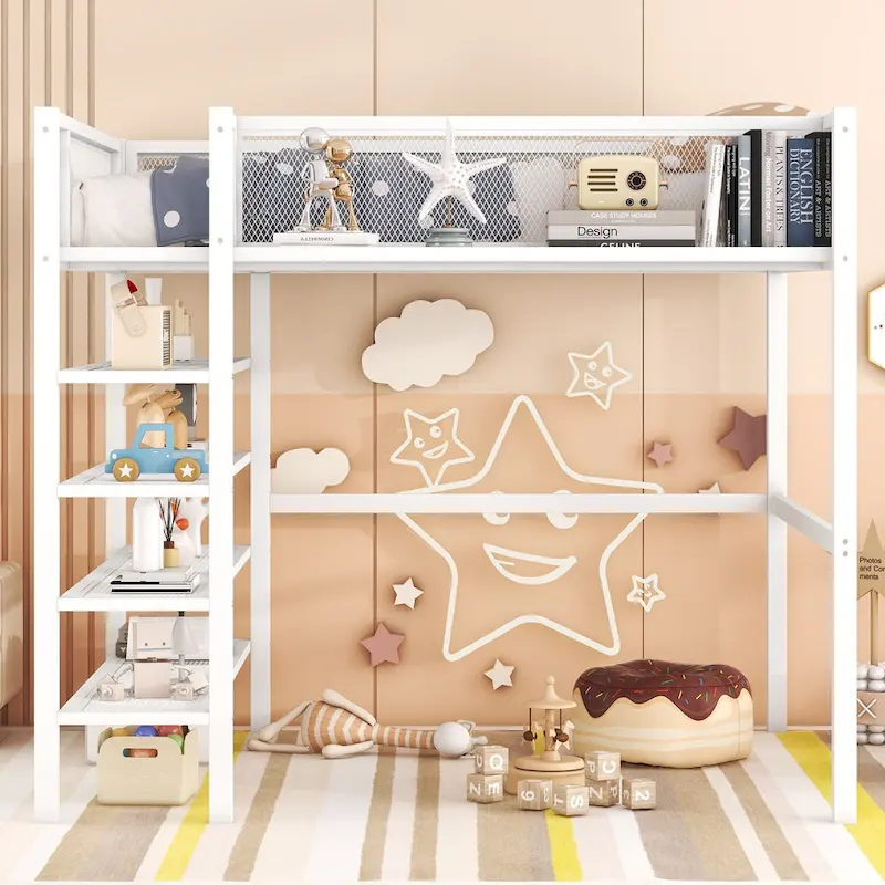 Full Loft Bed with Four Shelves