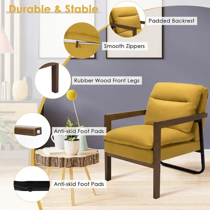 Costway Modern Accent Armchair Lounge Chair w/ Rubber Wood Legs & - 34.5 x 26.5 x 36