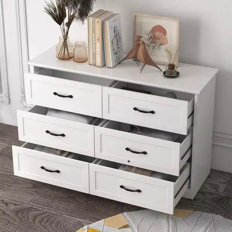6-Drawer Wooden Dresser with Metal Handles, Farmhouse Modern Storage Chest of Drawers Organizer for Bedroom & Living Room