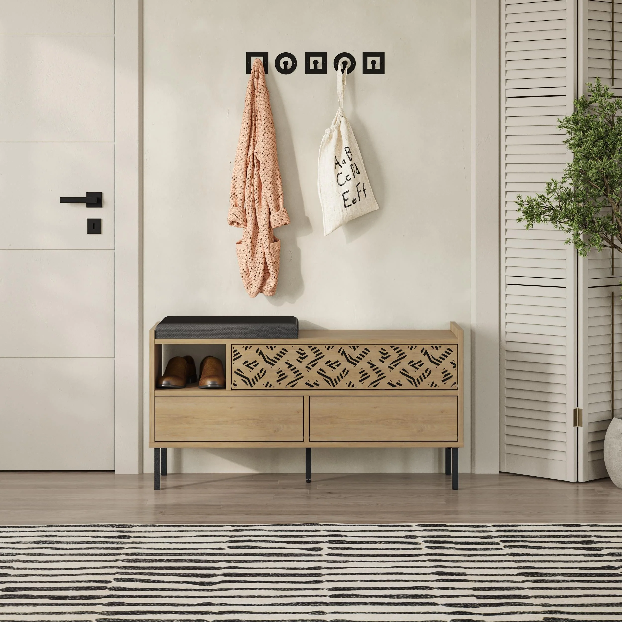 Heaton Modern Shoe Storage Bench – 3 Door Hallway Shoe Cabinet Seat