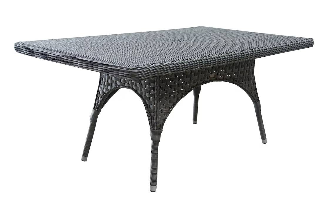 Outdoor Wicker Patio Dining Table with Glass Top Dark Ebony