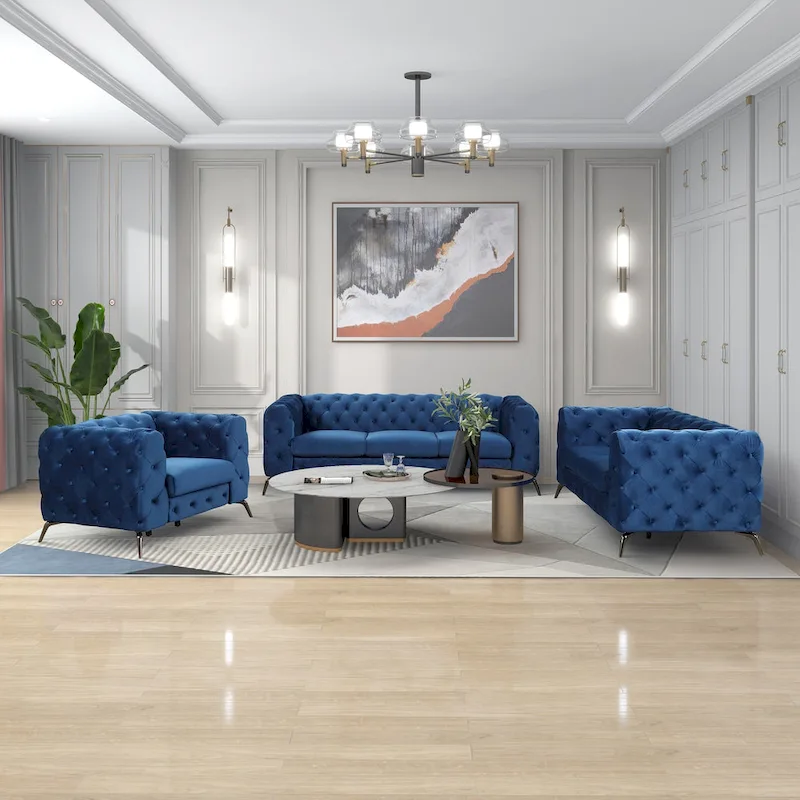 Velvet 3-Piece Sofa Sets(Three Seat Sofa/Loveseat and Single Chair)