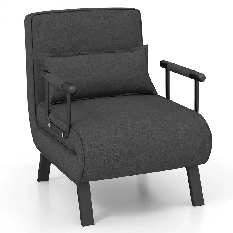 Folding 6 Position Armchair Lounge Couch Convertible Sleeper Bed with Pillow Gray