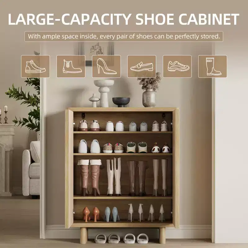Acekool 31 6 Inch Shoe Cabinet Bench with Ribbed Door 5 Tier Storage for Entryway
