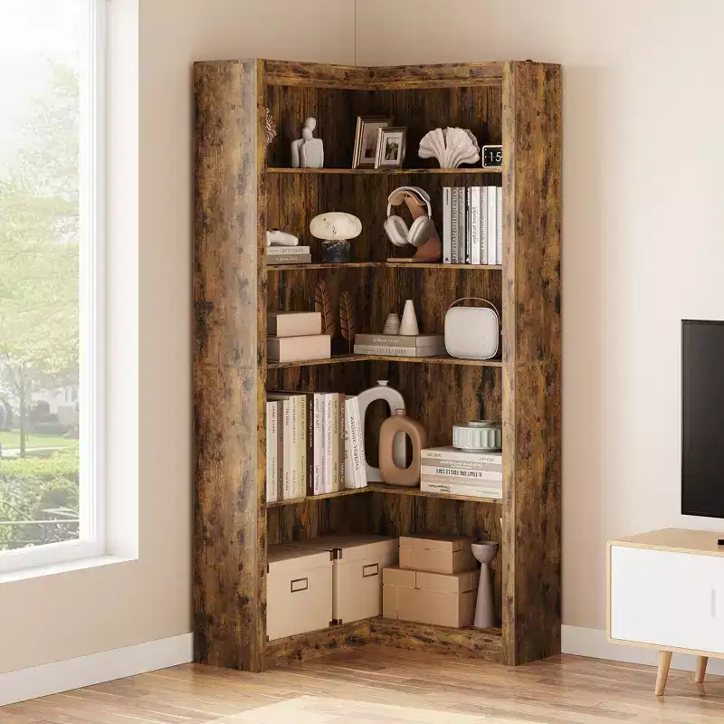 MDF L-Shaped Corner Bookcase, 5-Tier, 31.5
