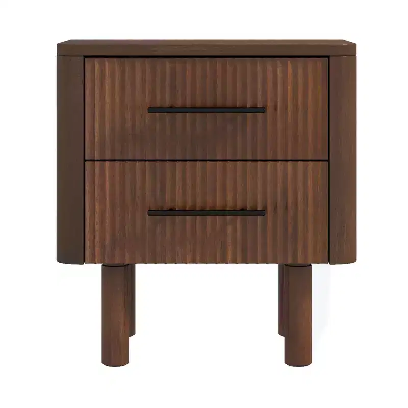 GDFStudio Evelina Mid Century Modern Solid Wood 22 Rectangle Nightstand with 2 Drawers